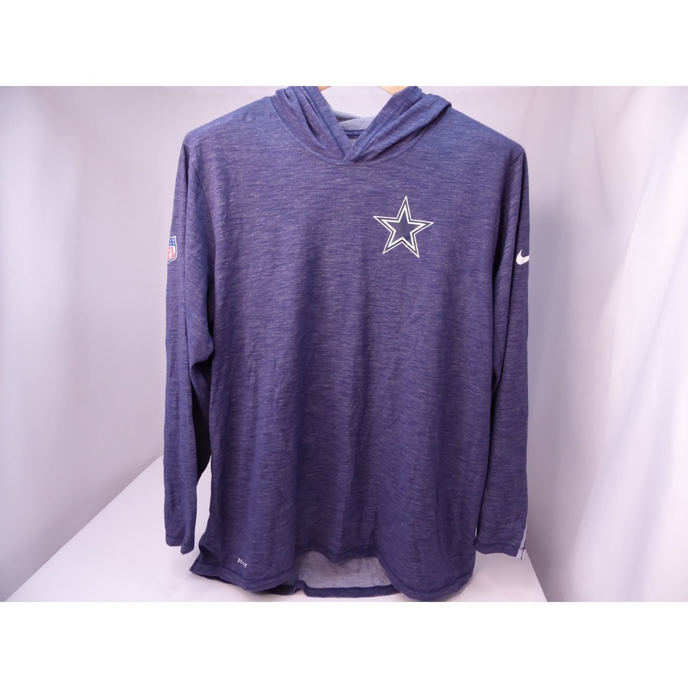 Nike Dallas Cowboys Men's Large Blue Onfield Dri-FIT Hooded Long Sleeve T-Shirt